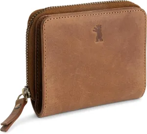 BERLINER BAGS Vintage Genuine Leather Small Wallet for Women Sara, Card Holder, Mini Bifold Wallet for Cash, RFID Blocking, with Zipped Coin Pocket - Brown