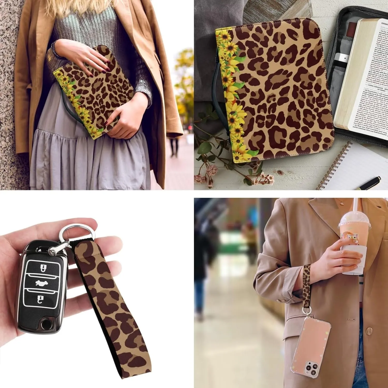 Bible Cover for Women PU Leather Bible Carrying Case Bible Study Supplies Bag Bible Case Key Chain 2 Pcs Set