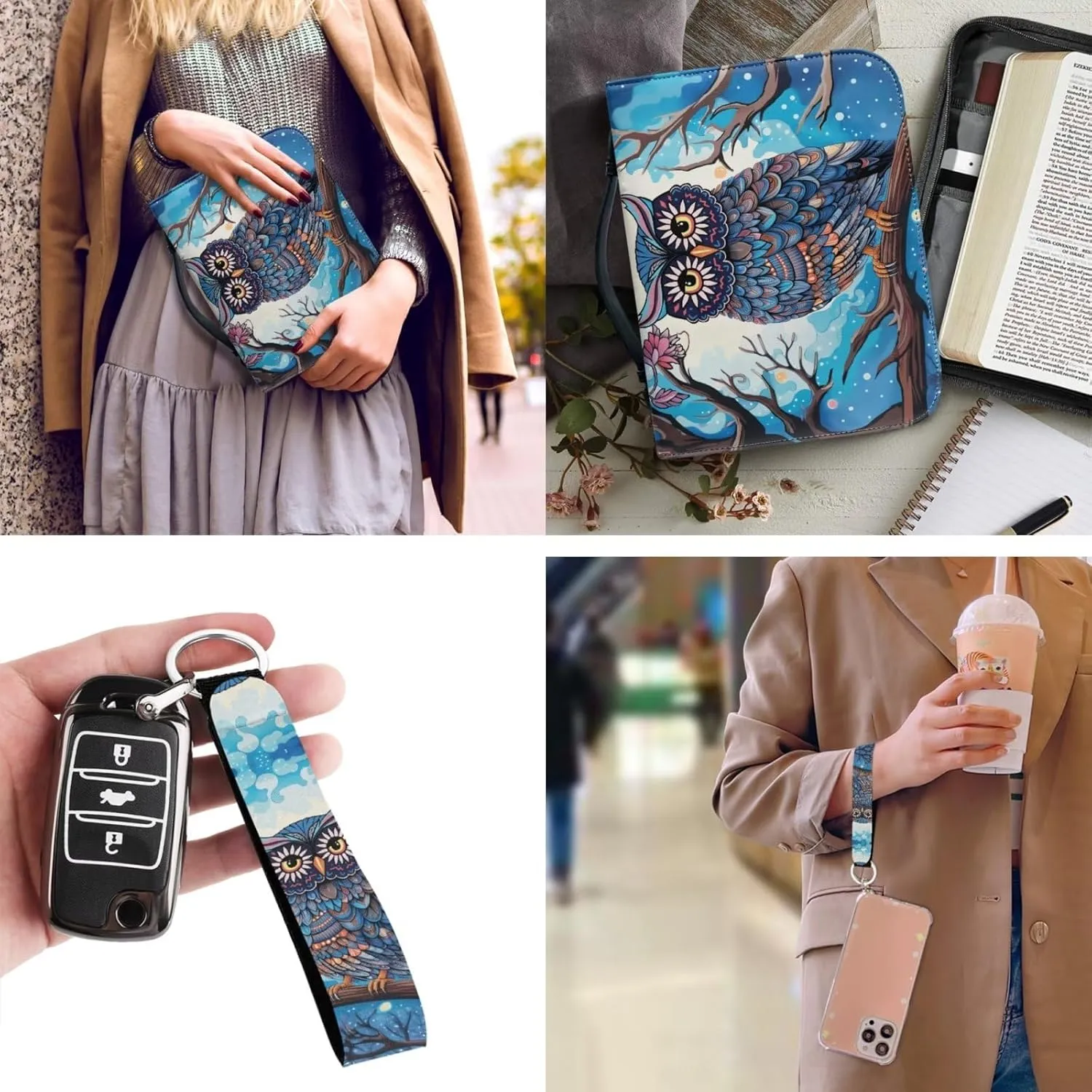 Bible Cover for Women PU Leather Bible Carrying Case Bible Study Supplies Bag Bible Case Key Chain 2 Pcs Set