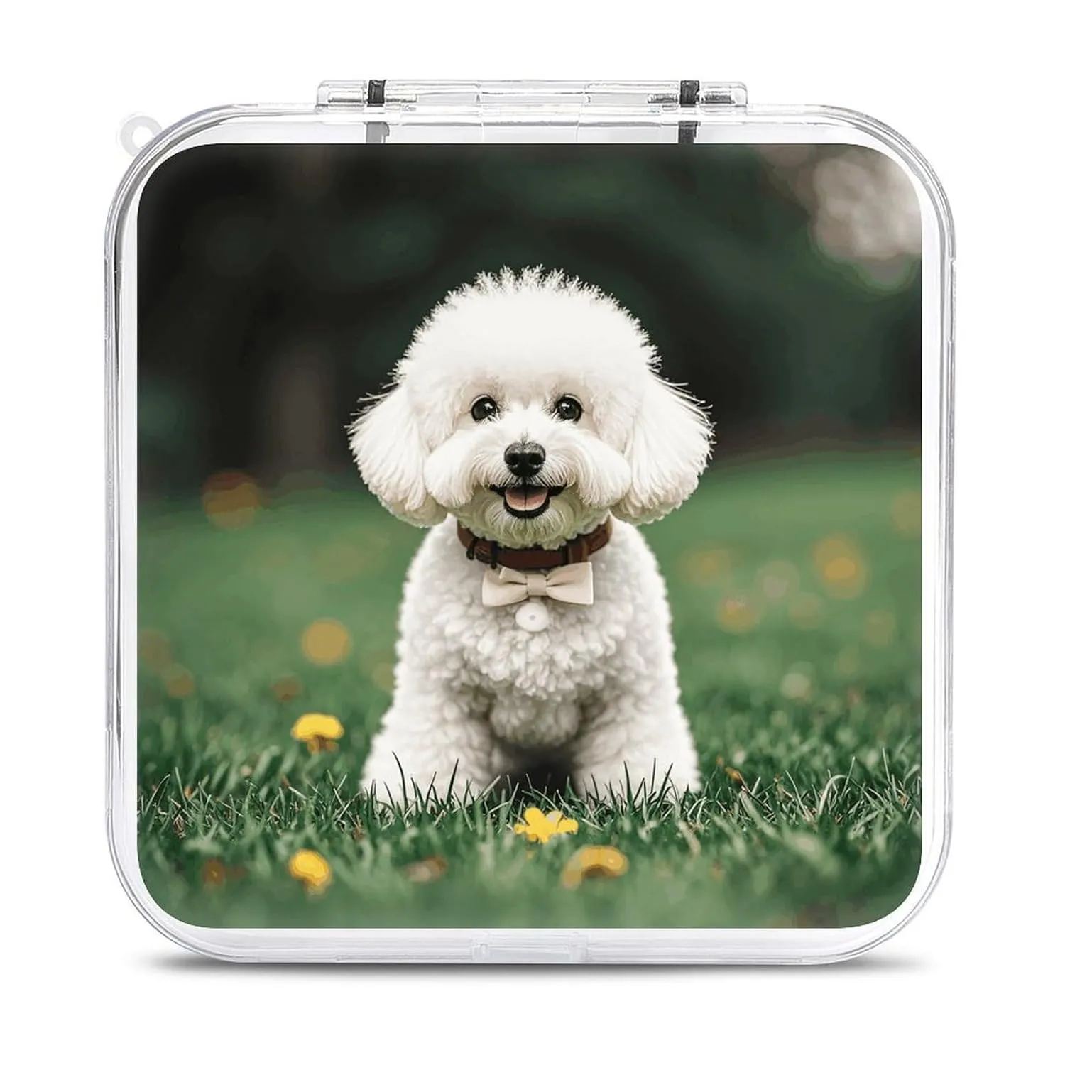 Bichon Frise Dog on The Grass Switch Game Case Switch Game Holder Cartridge Case Storage 12 Games & 2 Micro Sd Card Slots, Travel Carry Cases, Portable Games Card Storage, Hard Shell, Buckle Closure