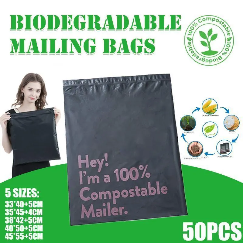 Biodegradable Mailer Bags 50PCS 5Sizes Black Plastic Mailing