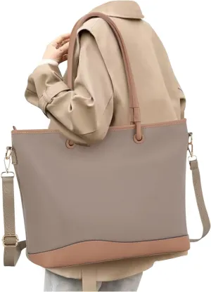BJLFS Khaki Tote Bag with Purse Toiletry Bags for Women, Bags for LadiesTeacher Briefcase Work 14 Laptop Bags Beach Handbag, Large Capacity Computer bag for Business, Office, Travel, School,Casual