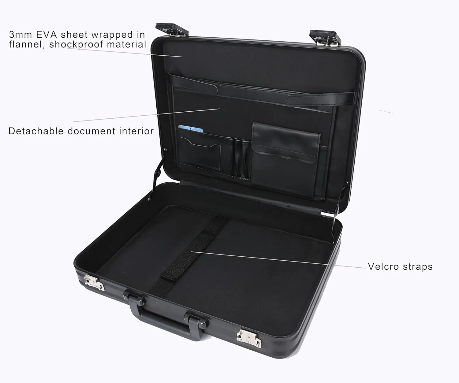 Black Briefcase for Men - 15.6 Inch Business Laptop Aluminum Case, Lawyers Document Box With Lock, Money Case for Cash, Fireproof File Organizer, Hard Shell (18.1x13.8x4.5 Inch)
