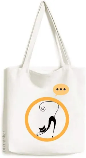 Black Cat Stretch Halloween Animal Art Outline Expression Gift Sack Canvas Tote Shoulder Bag