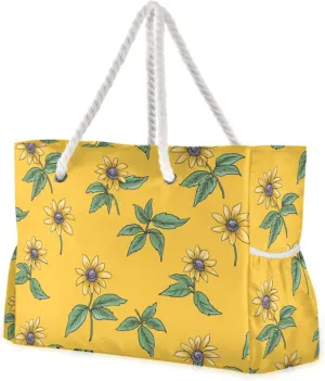 Black - Eyed Susan Bicolor Portable Travel Duffel Bag, Sports with side pocketes Weekender Tote Bag with cup holders on side