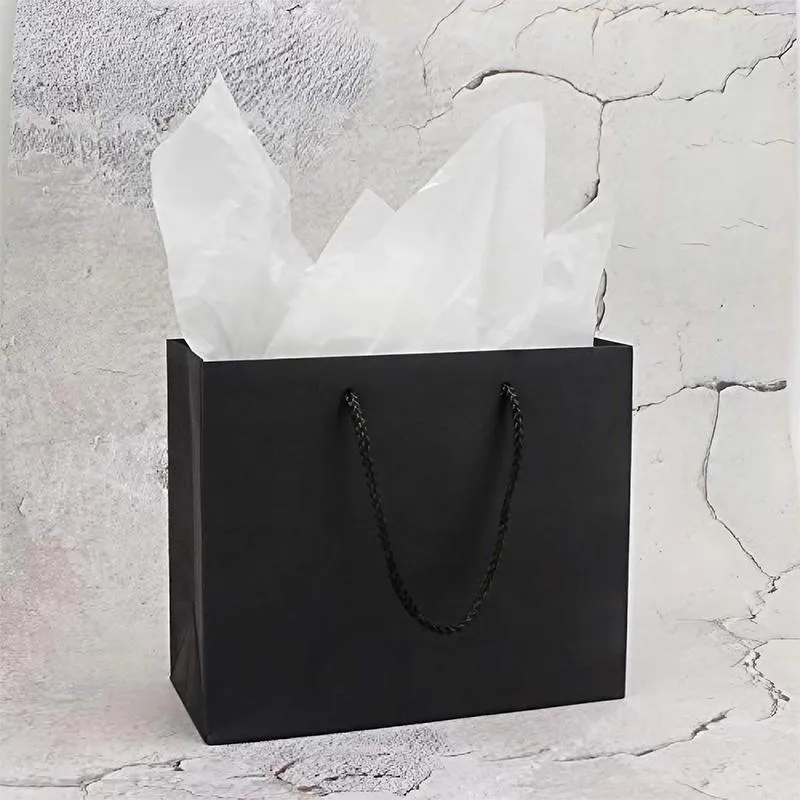 Black Paper Gift Bags with Cotton Handles 150PCS Black
