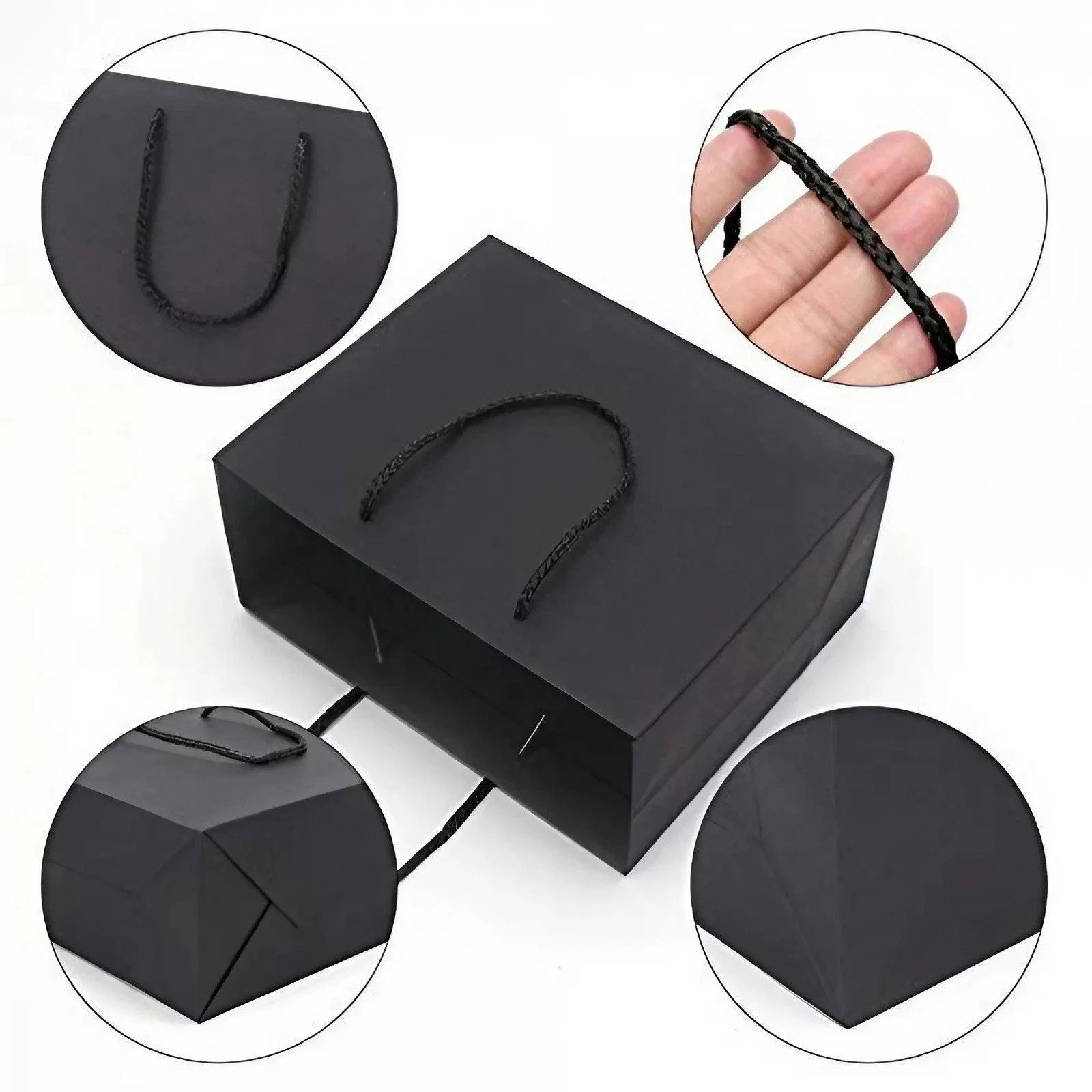 Black Paper Gift Bags with Cotton Handles 150PCS Black