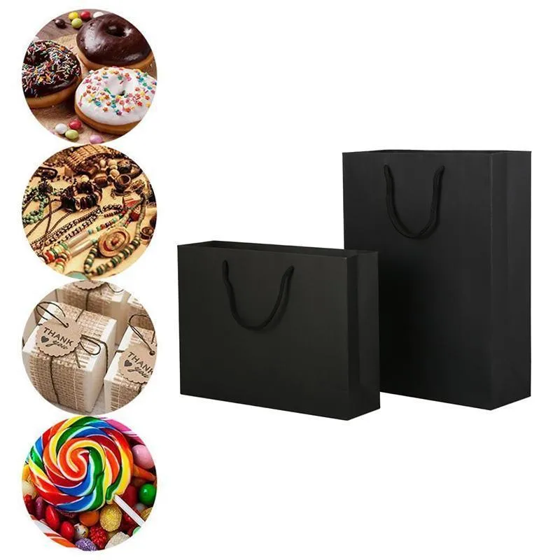 Black Paper Gift Bags with Cotton Handles 150PCS Black