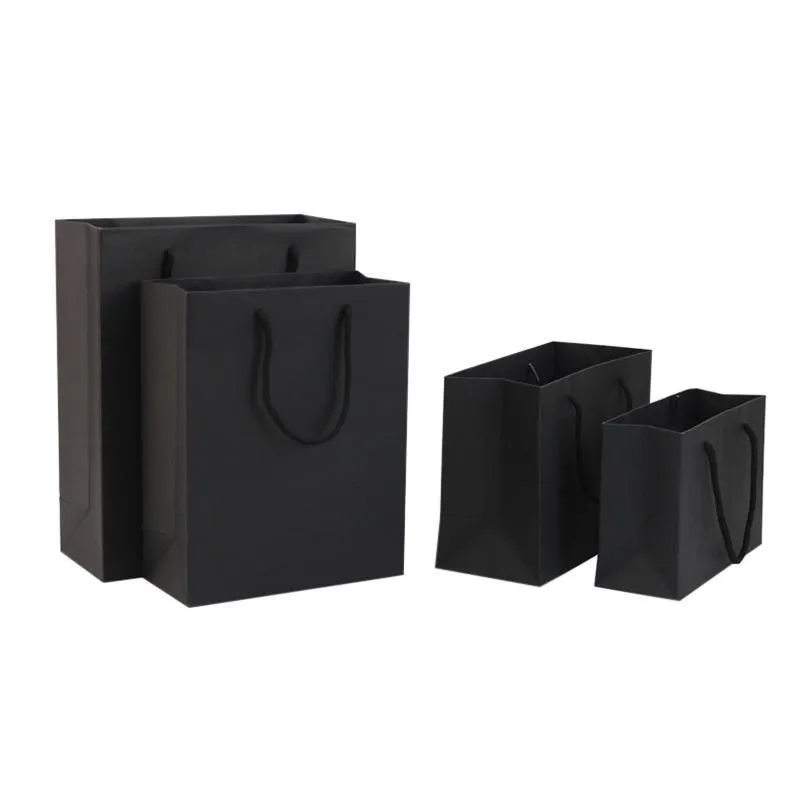 Black Paper Gift Bags with Cotton Handles 150PCS Black