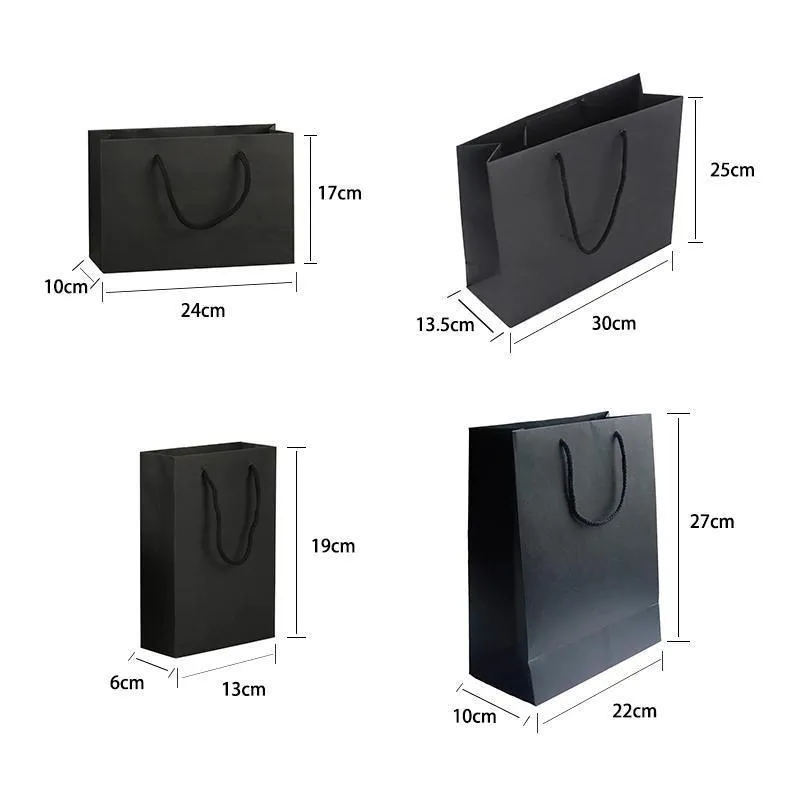 Black Paper Gift Bags with Cotton Handles 150PCS Black