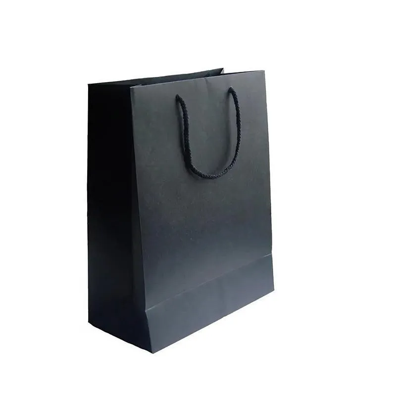 Black Paper Gift Bags with Cotton Handles 150PCS Black