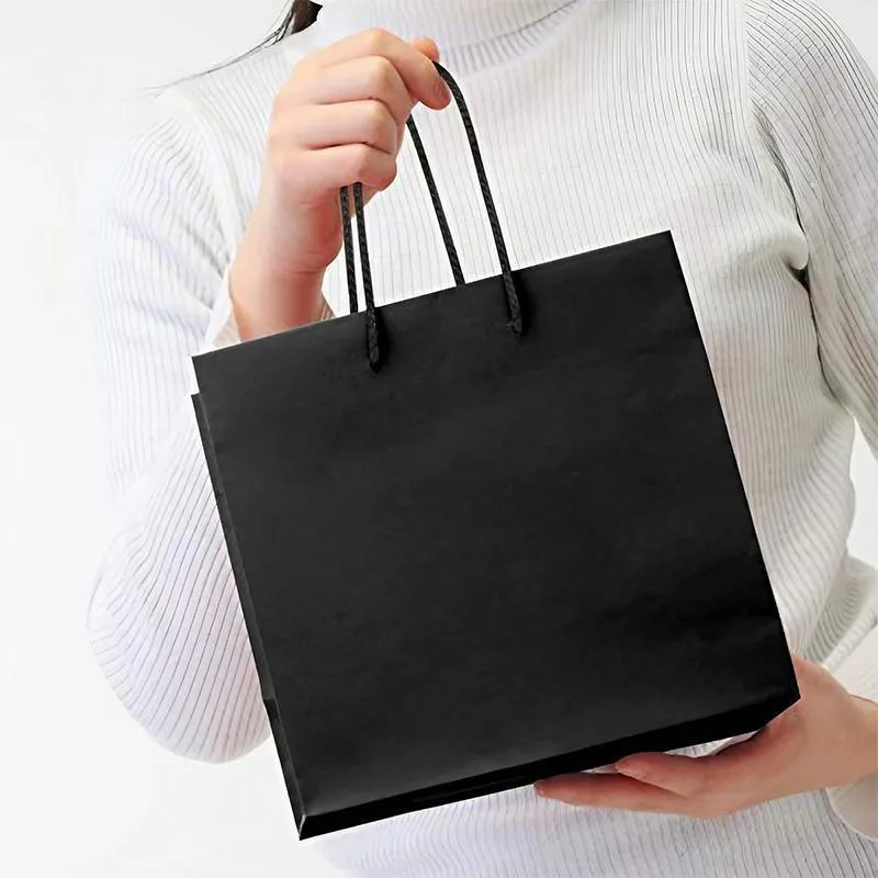 Black Paper Gift Bags with Cotton Handles 150PCS Black