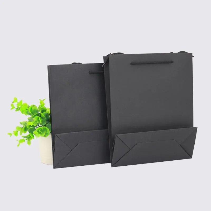 Black Paper Gift Bags with Cotton Handles 150PCS Black