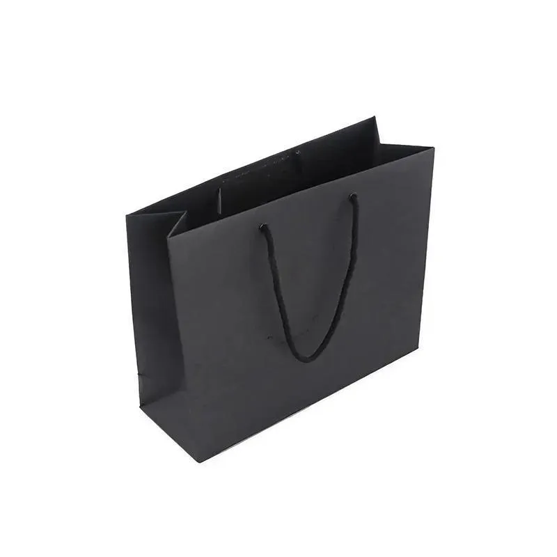 Black Paper Gift Bags with Cotton Handles 150PCS Black