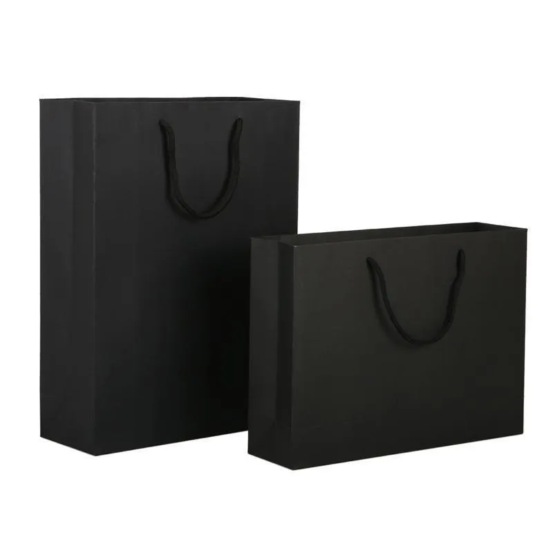 Black Paper Gift Bags with Cotton Handles 150PCS Black