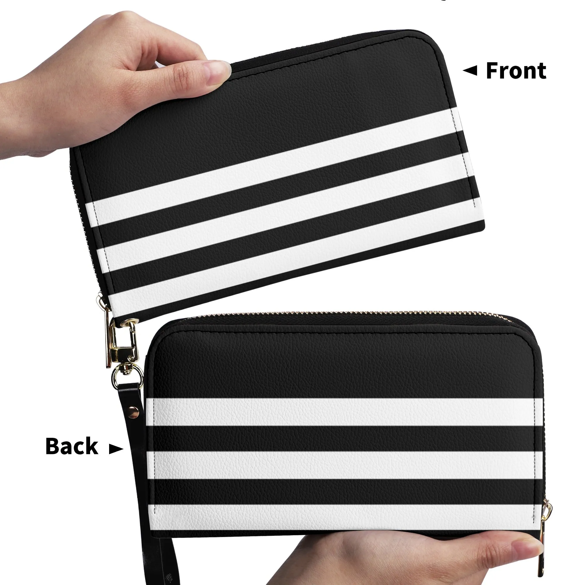 Black With White Stripes PU Leather Wallet