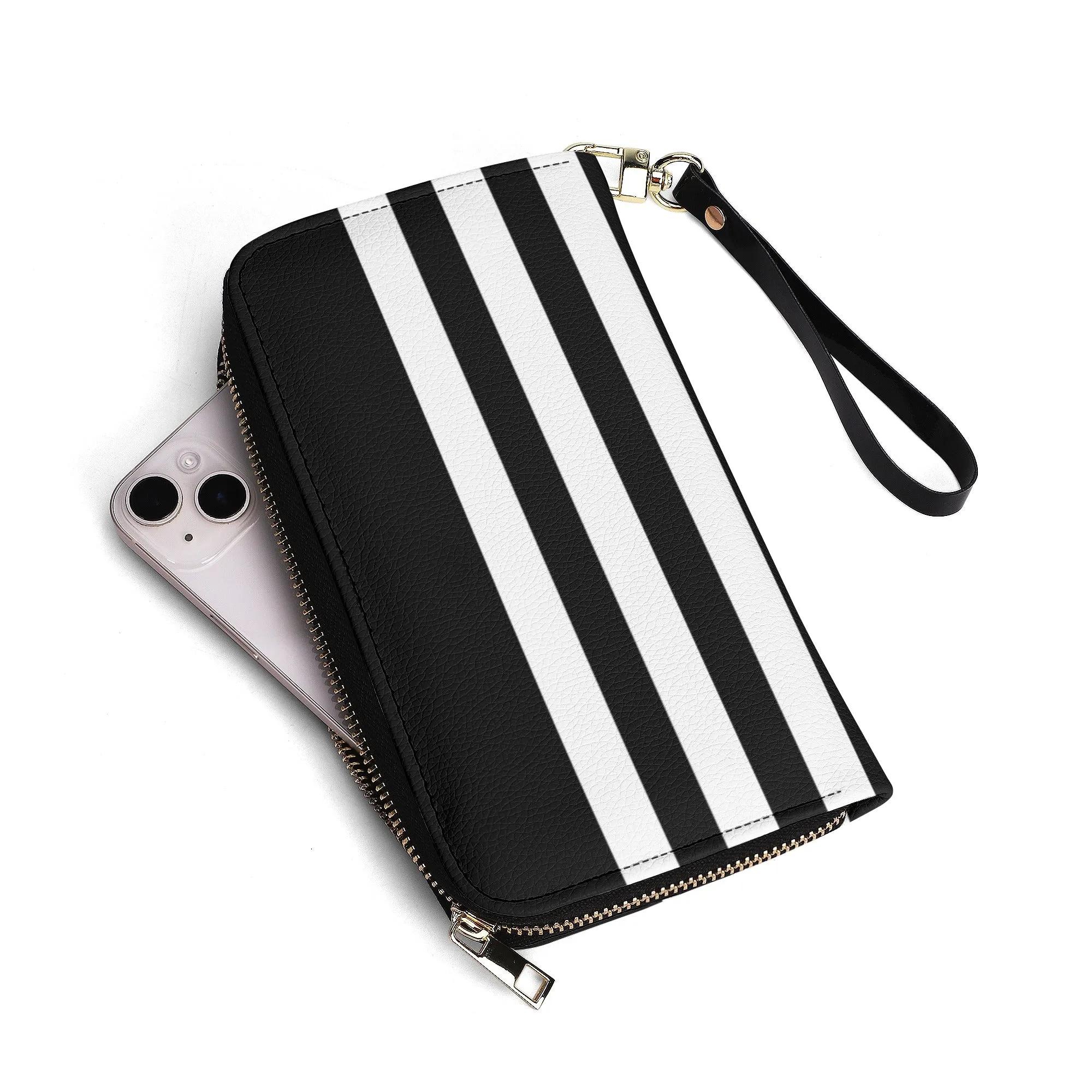 Black With White Stripes PU Leather Wallet