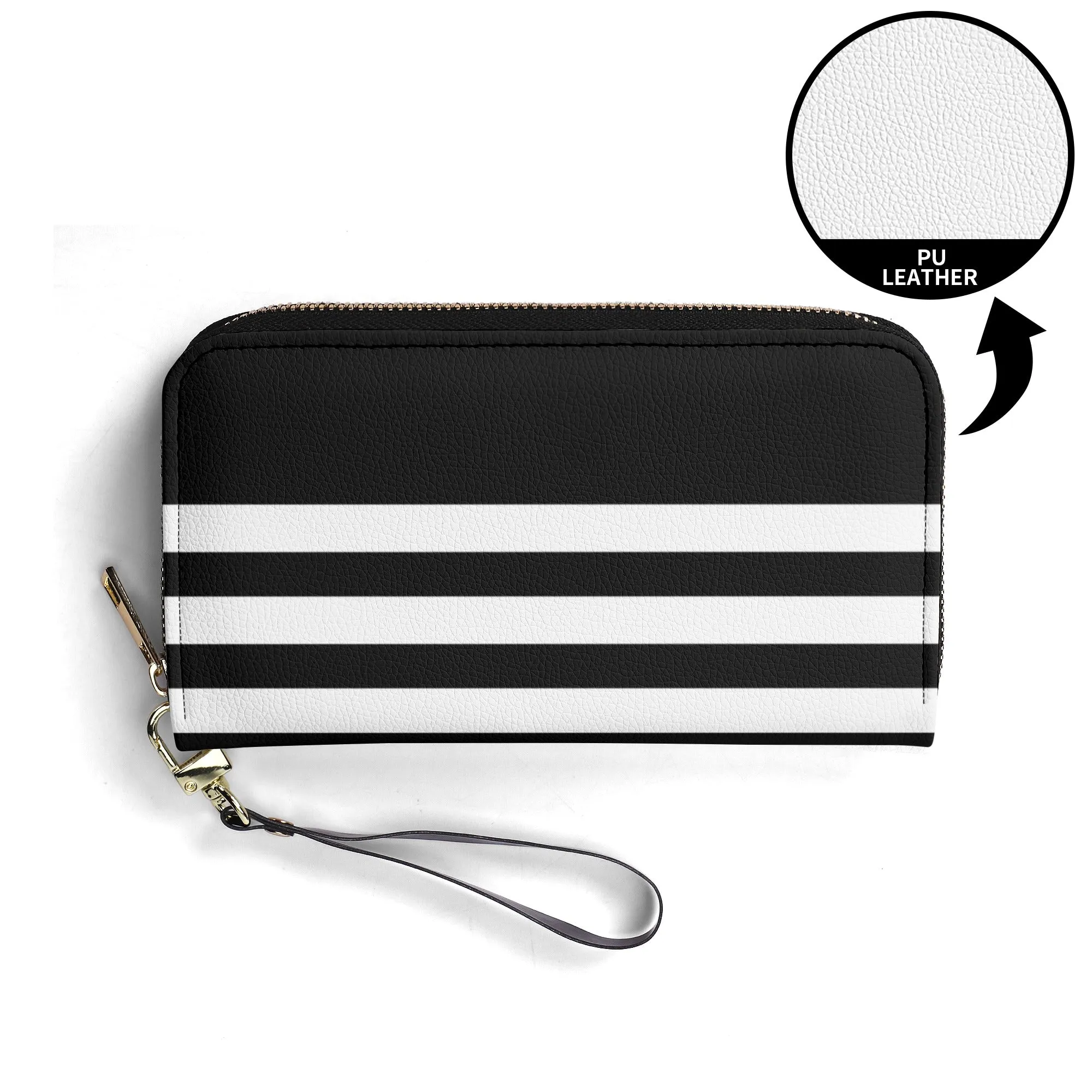 Black With White Stripes PU Leather Wallet