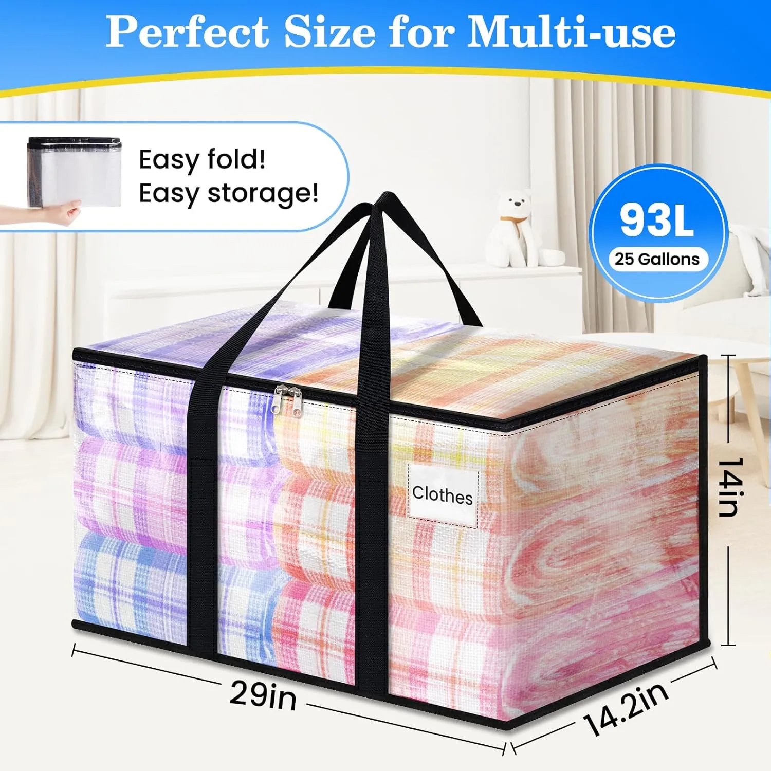 BlissTotes 6-Pack Large Moving Bags with Backpack Straps & Strong Zippers, Heavy-Duty Storage Bags Moving Boxes for Space Saving, Dorms, Transport, 93L-25 Gallons, Clear