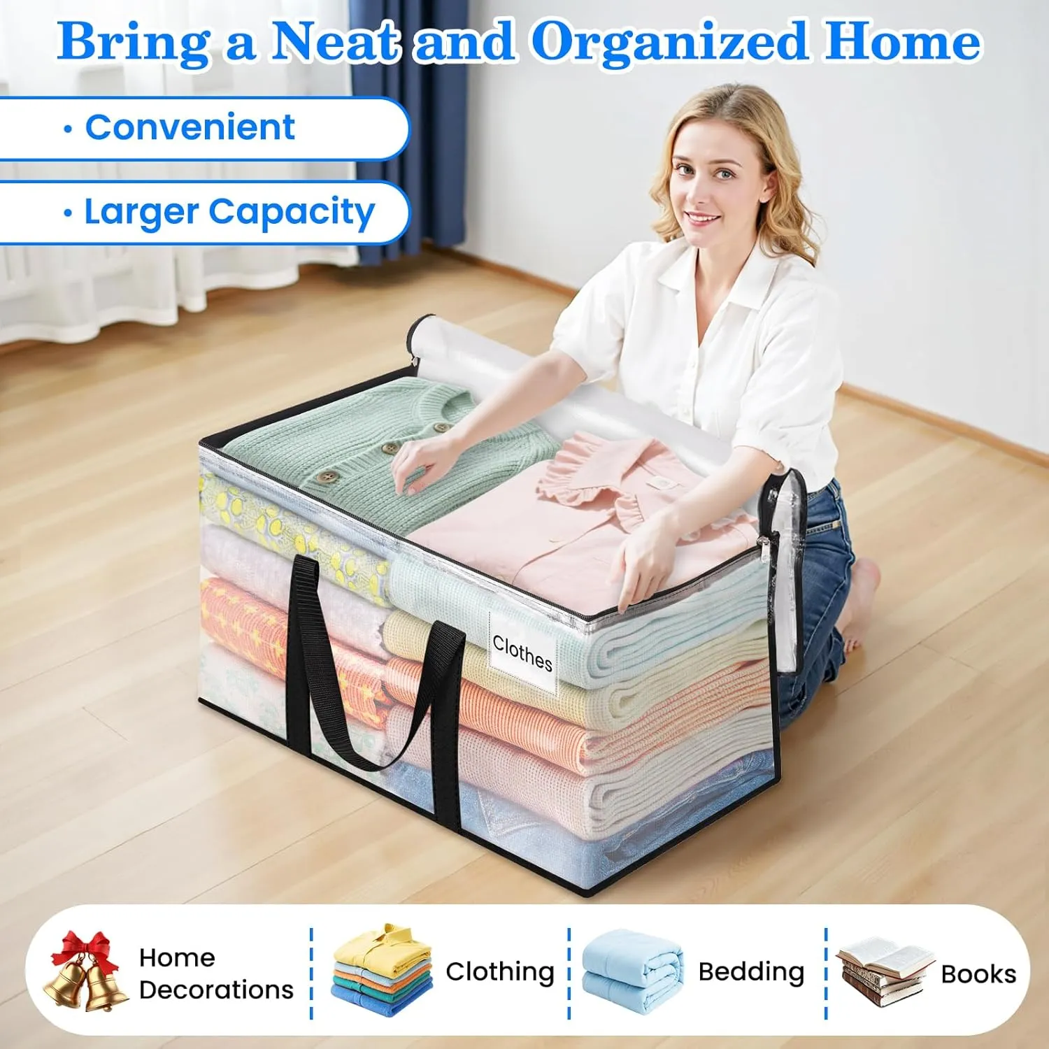 BlissTotes 6-Pack Large Moving Bags with Backpack Straps & Strong Zippers, Heavy-Duty Storage Bags Moving Boxes for Space Saving, Dorms, Transport, 93L-25 Gallons, Clear