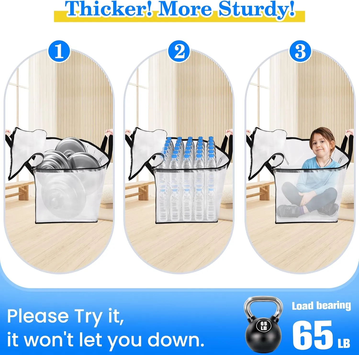 BlissTotes 6-Pack Large Moving Bags with Backpack Straps & Strong Zippers, Heavy-Duty Storage Bags Moving Boxes for Space Saving, Dorms, Transport, 93L-25 Gallons, Clear