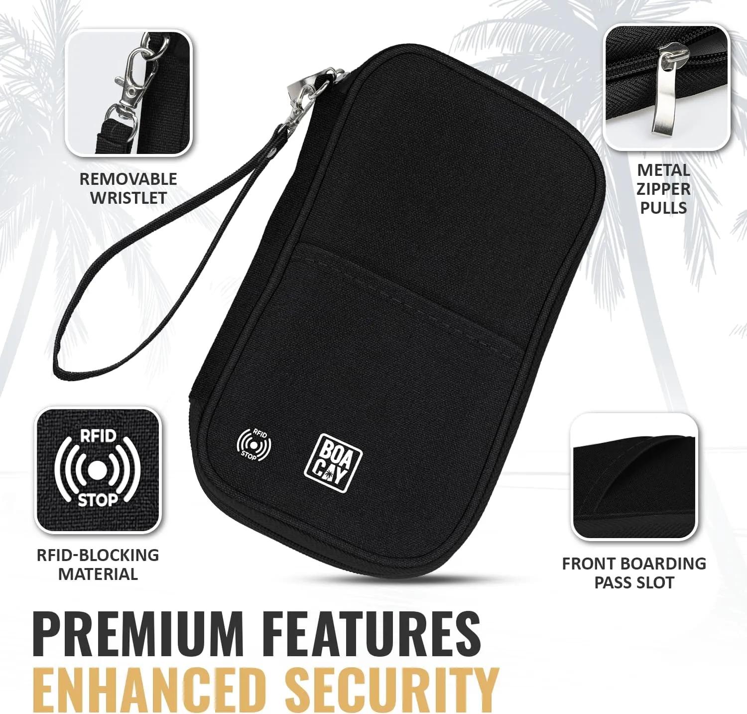 BOACAY Travel Document Organizer with RFID, Family Passport Holder, Wallet for Women & Men, Portable & Waterproof Case for Cards, Boarding Pass, Money