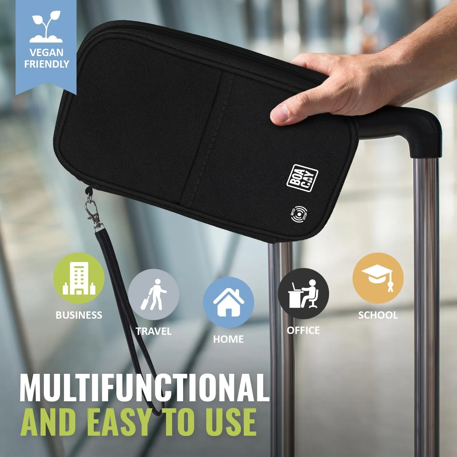 BOACAY Travel Document Organizer with RFID, Family Passport Holder, Wallet for Women & Men, Portable & Waterproof Case for Cards, Boarding Pass, Money