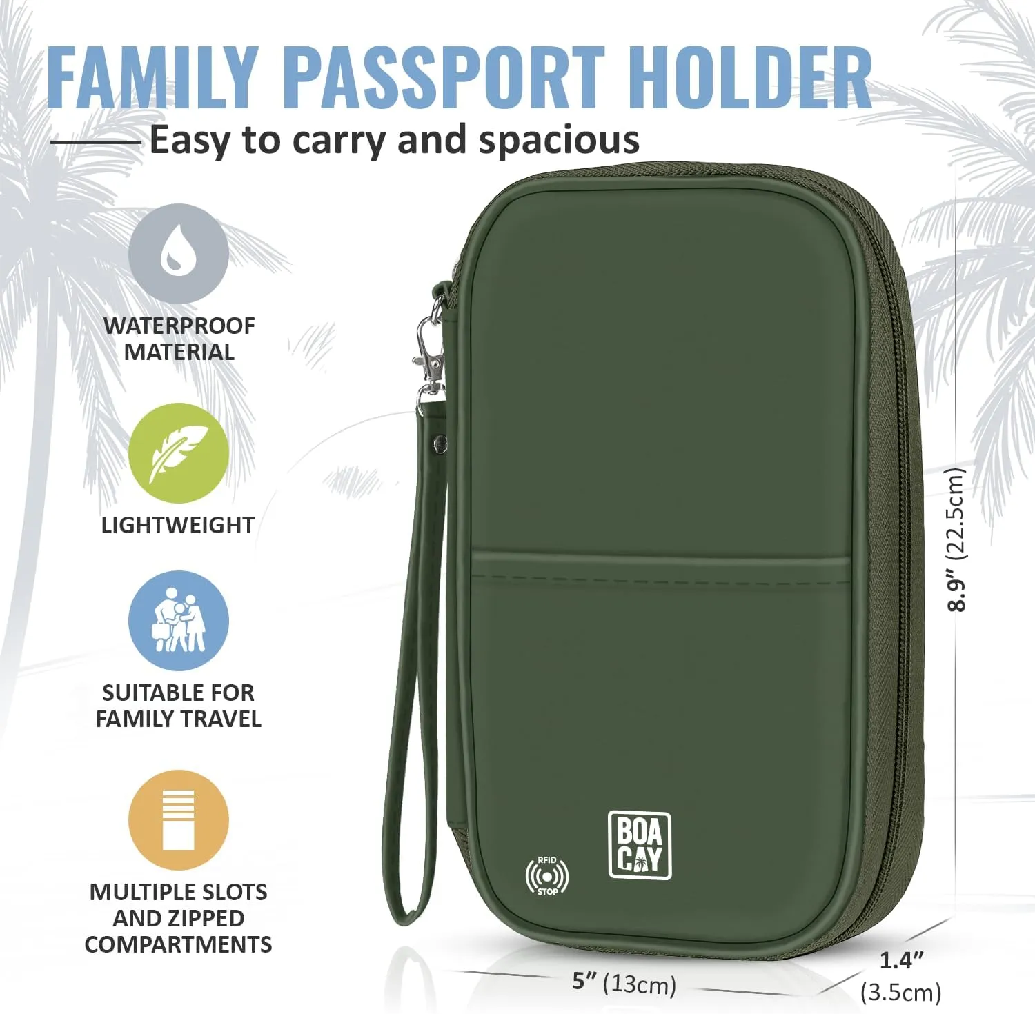 BOACAY Travel Document Organizer with RFID, Family Passport Holder, Wallet for Women & Men, Portable & Waterproof Case for Cards, Boarding Pass, Money
