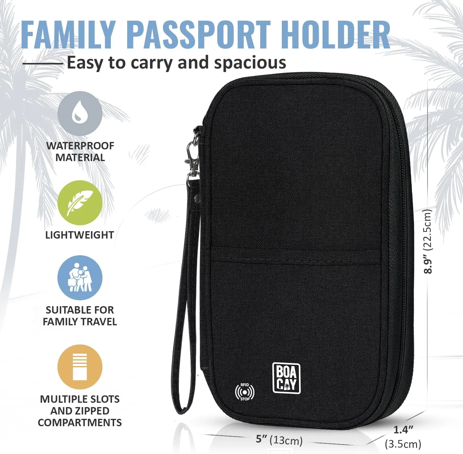 BOACAY Travel Document Organizer with RFID, Family Passport Holder, Wallet for Women & Men, Portable & Waterproof Case for Cards, Boarding Pass, Money