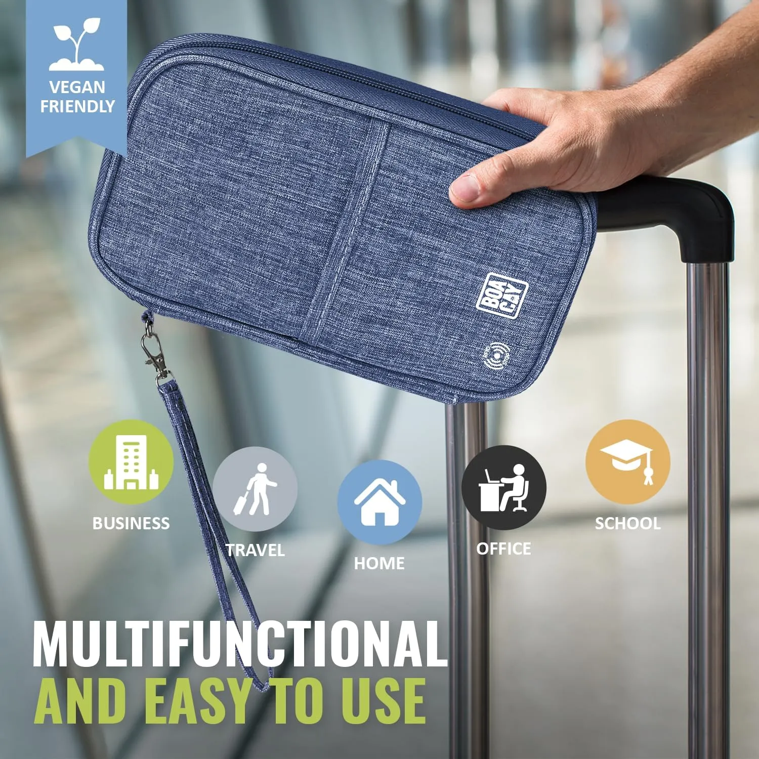 BOACAY Travel Document Organizer with RFID, Family Passport Holder, Wallet for Women & Men, Portable & Waterproof Case for Cards, Boarding Pass, Money
