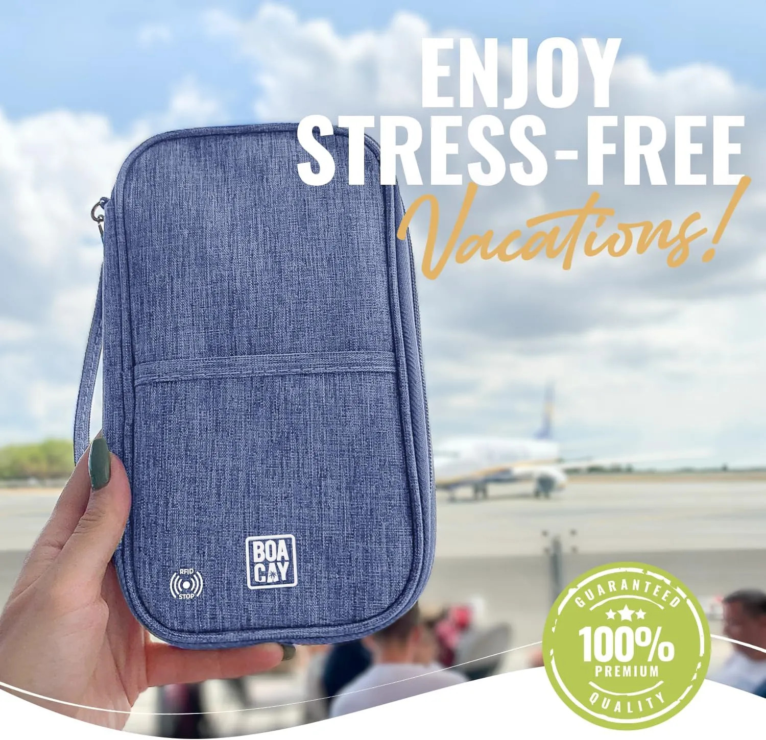 BOACAY Travel Document Organizer with RFID, Family Passport Holder, Wallet for Women & Men, Portable & Waterproof Case for Cards, Boarding Pass, Money