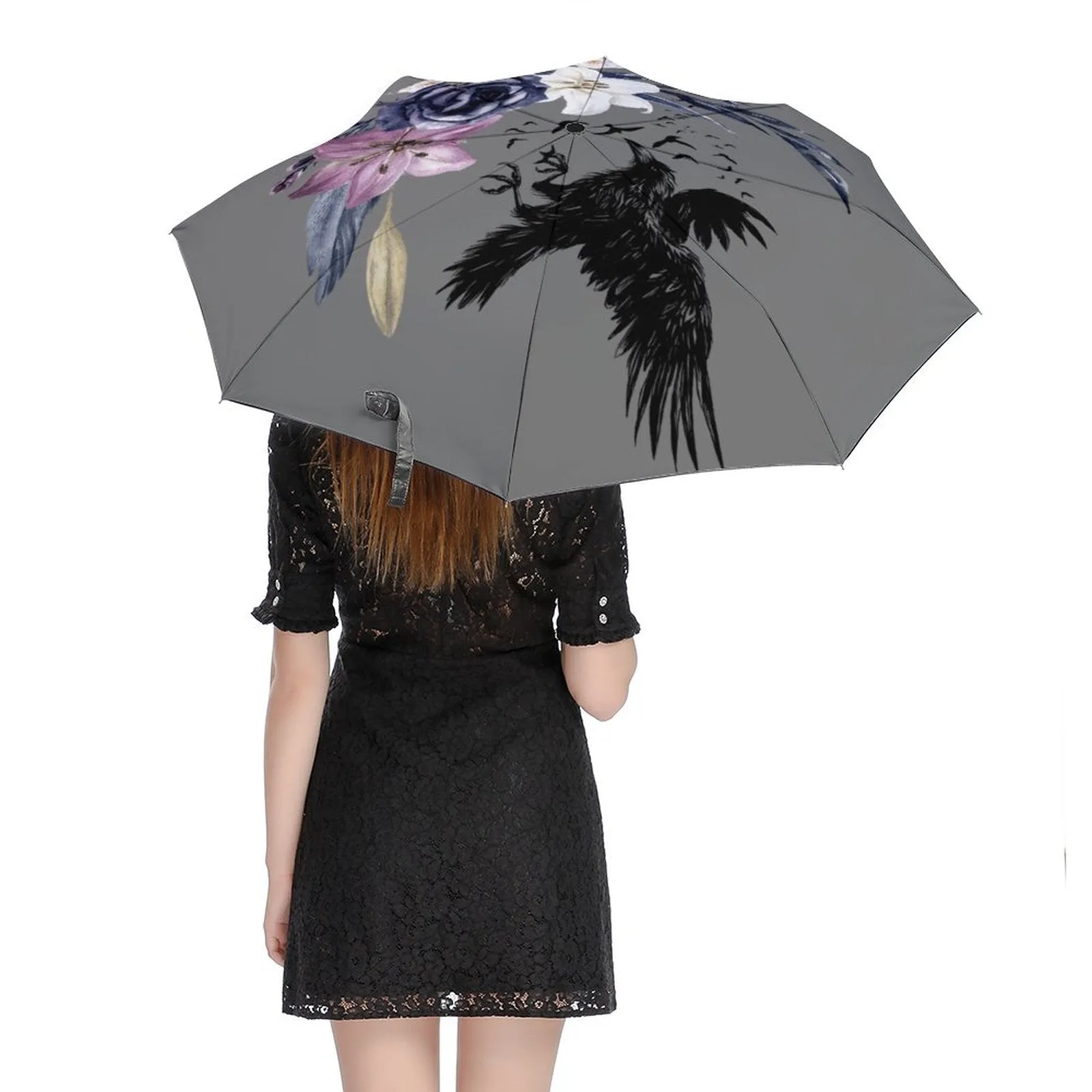 Boho Crow Auto Umbrella with Printed Pattern Outside ZYS03-8K