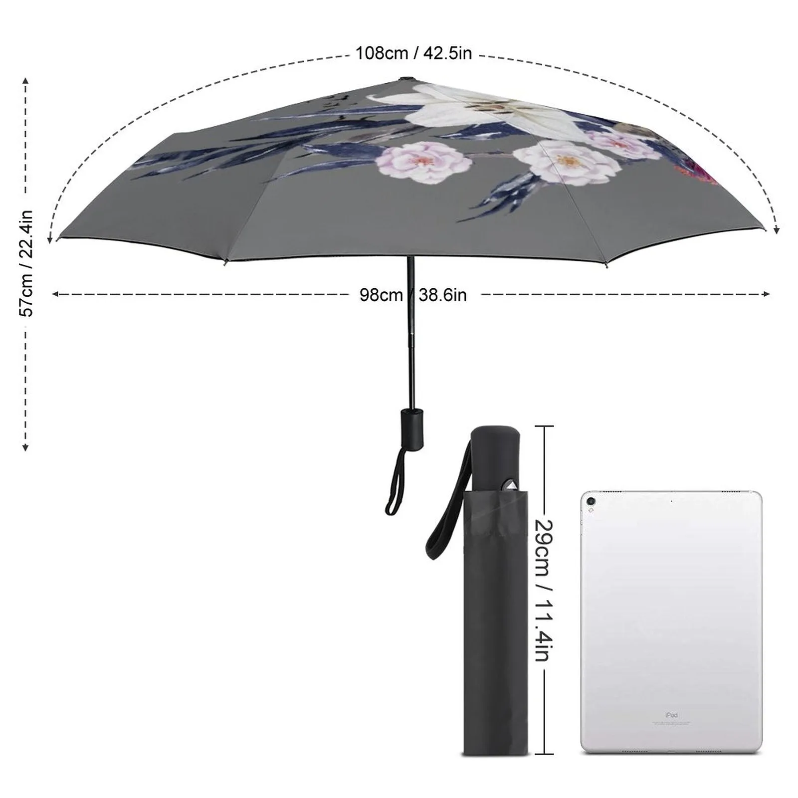 Boho Crow Auto Umbrella with Printed Pattern Outside ZYS03-8K