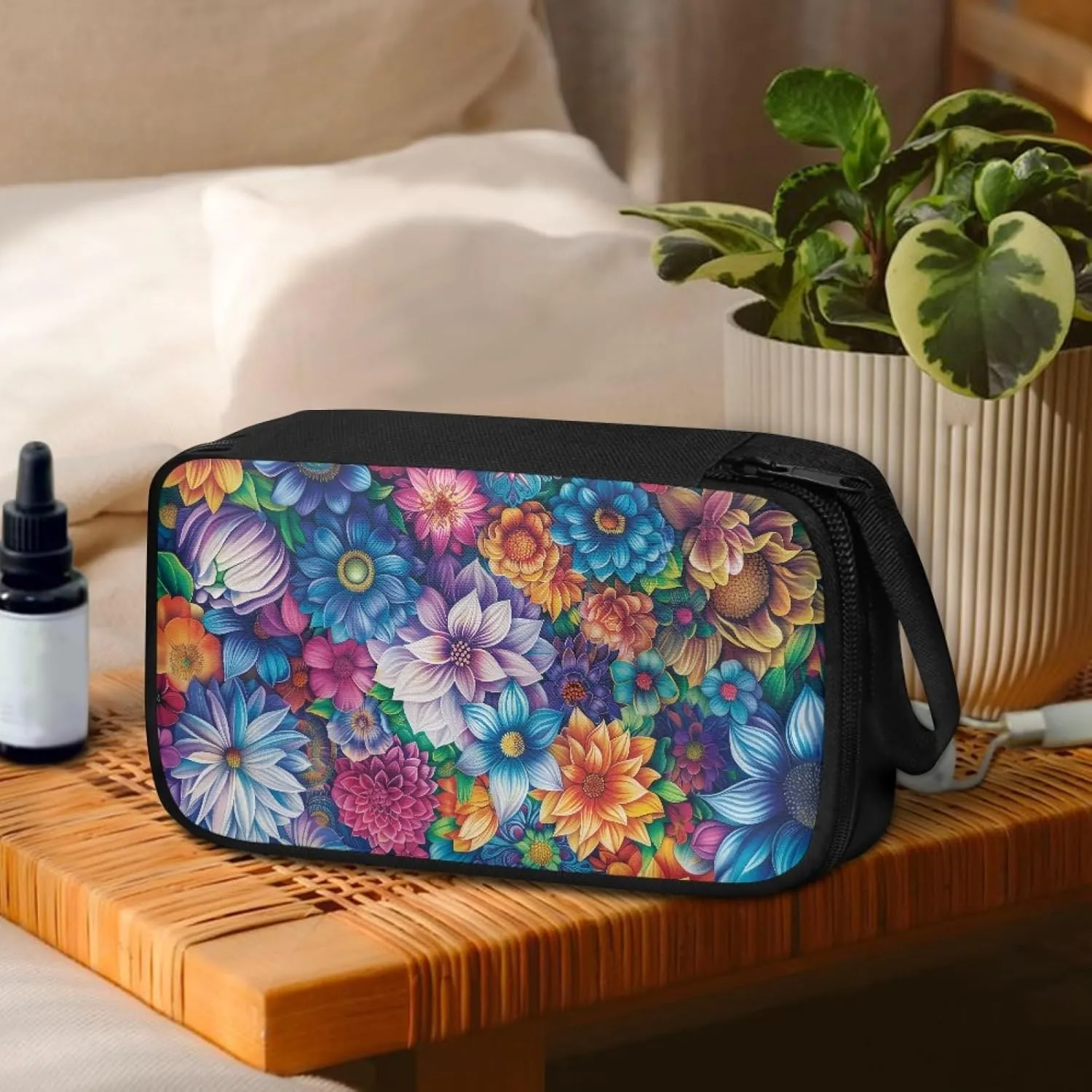 Boho Floral Blossome Essential Oil Case Organizer Essential Oils Carrier Storage Holders Nail Polish Organizer Case with Zipper Closure Handbag