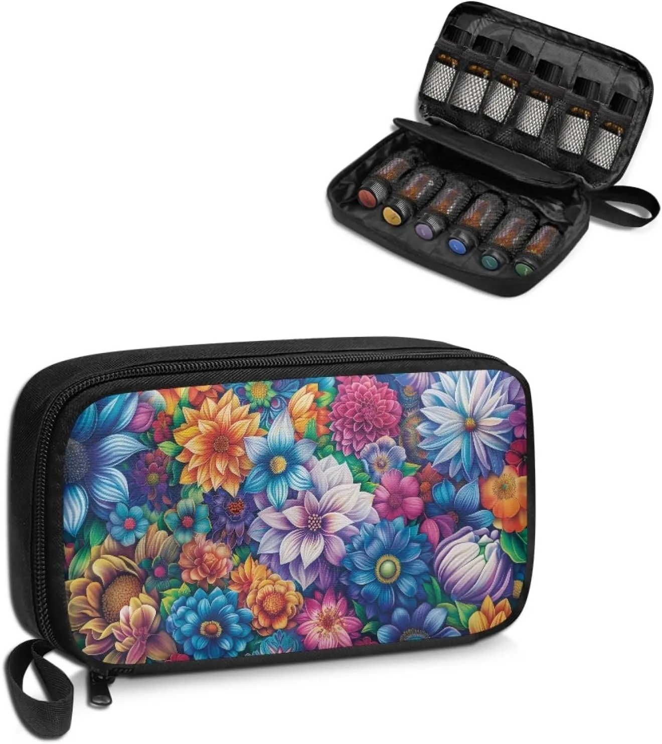 Boho Floral Blossome Essential Oil Case Organizer Essential Oils Carrier Storage Holders Nail Polish Organizer Case with Zipper Closure Handbag