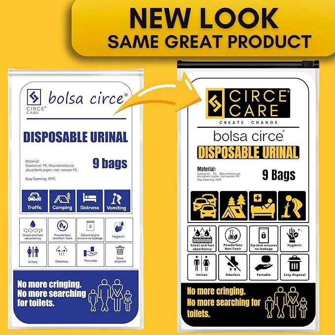 Bolsa Circe Disposable Urine Bags 9/18pcs Resealable, Portable Travel Disposable Urinal bags for men women kids- Camping Pee Bags,Emergency Toilet and Vomit Bag for Car Sickness Traffic Jam and Travel