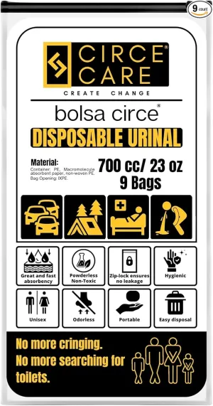Bolsa Circe Disposable Urine Bags 9/18pcs Resealable, Portable Travel Disposable Urinal bags for men women kids- Camping Pee Bags,Emergency Toilet and Vomit Bag for Car Sickness Traffic Jam and Travel