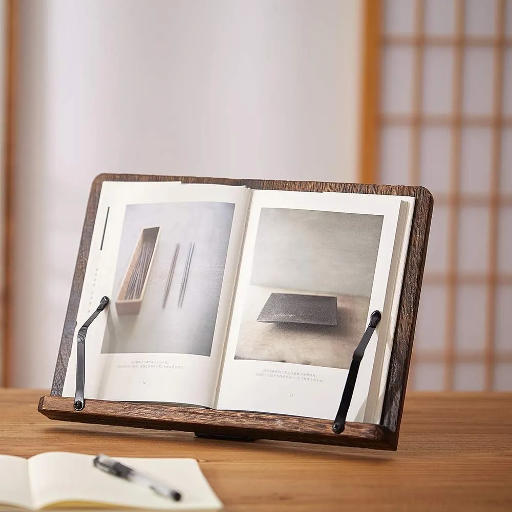 Book Stand with Page Clips, Foldable Reading Rest Holder, Portable Desk Bookrest, Cookbook/Tablet PC/Music Document Stand, Adjustable Wood Reading Frame (Sakura & Rabbit, 11.8 x 8.7 inches)