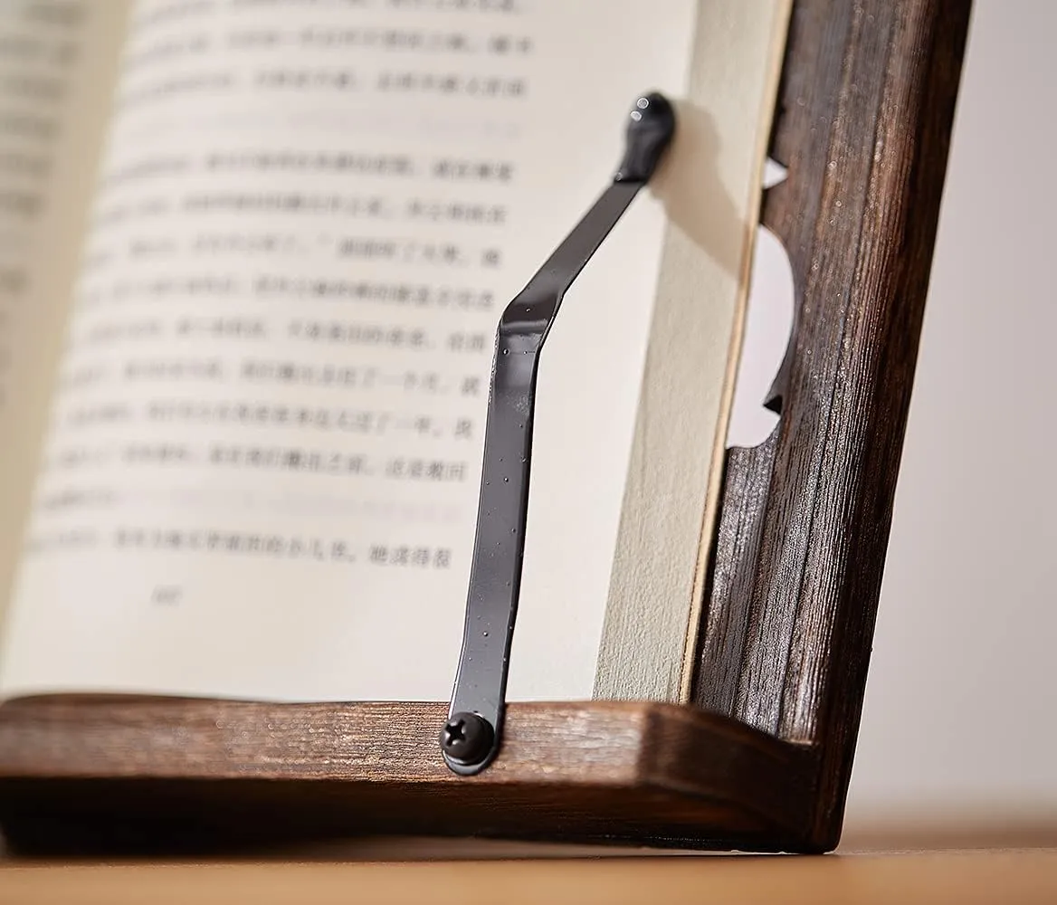 Book Stand with Page Clips, Foldable Reading Rest Holder, Portable Desk Bookrest, Cookbook/Tablet PC/Music Document Stand, Adjustable Wood Reading Frame (Sakura & Rabbit, 11.8 x 8.7 inches)