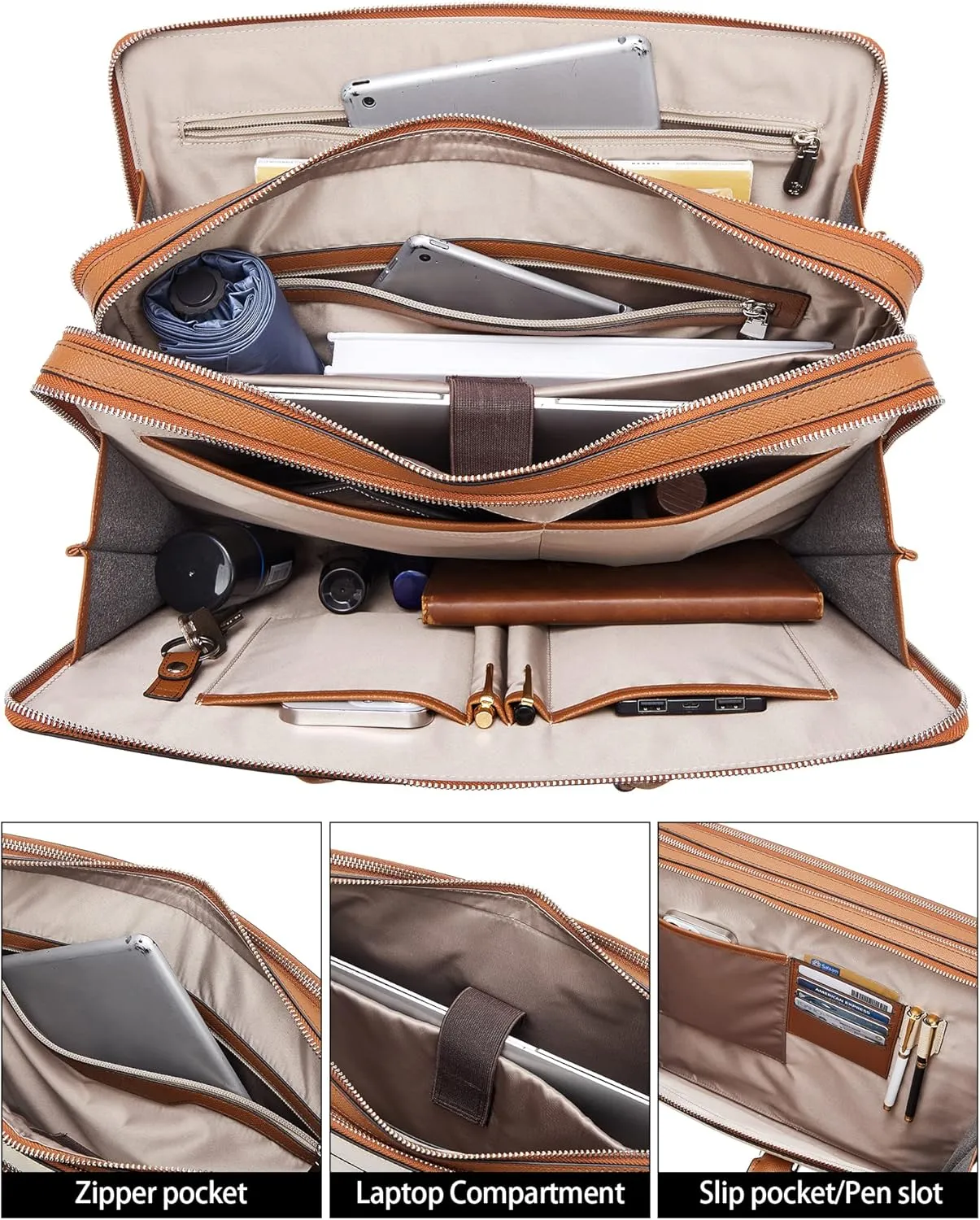 BOSTANTEN Briefcases for Men Leather Laptop Bag 15.6 inch Computer Messenger Shoulder Slim Bag Buisness Travel Work Case