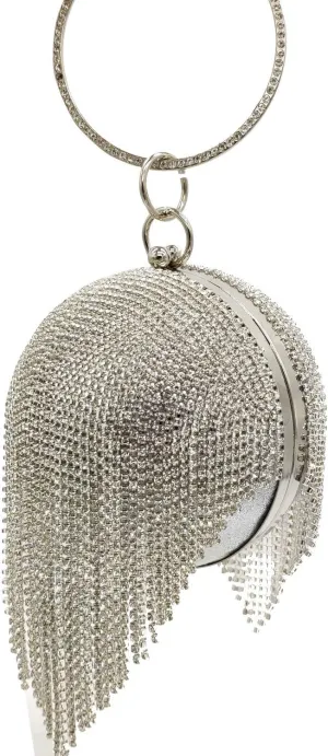Boutique De FGG Round Ball Crystal Clutch Purse Women Formal Evening Bags Wedding Party Tassel Rhinestone Clutch Bags,Mini
