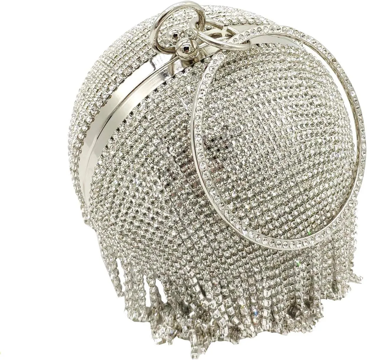 Boutique De FGG Round Ball Crystal Clutch Purse Women Formal Evening Bags Wedding Party Tassel Rhinestone Clutch Bags,Mini