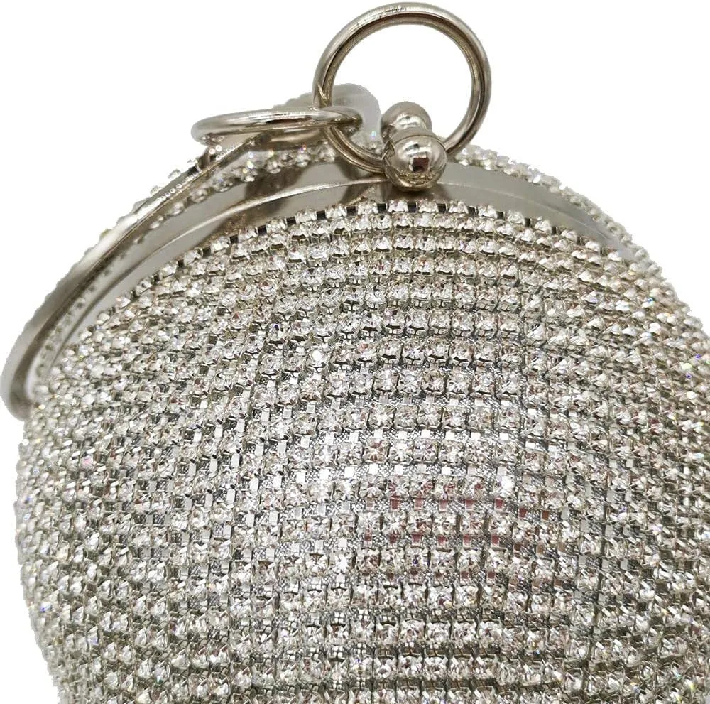 Boutique De FGG Round Ball Crystal Clutch Purse Women Formal Evening Bags Wedding Party Tassel Rhinestone Clutch Bags,Mini