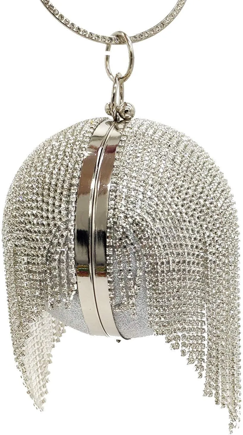Boutique De FGG Round Ball Crystal Clutch Purse Women Formal Evening Bags Wedding Party Tassel Rhinestone Clutch Bags,Mini