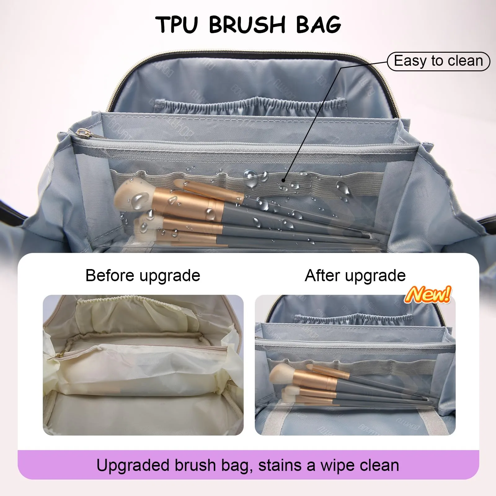 BOYATU Travel Makeup Bags Cosmetic Organizer Bag: 3-Set Large Capacity Make up Bag - PU Leather Toiletry Bags for Women - Wide Open Portable Pouch with Divider & Handle (07-Purple-1)