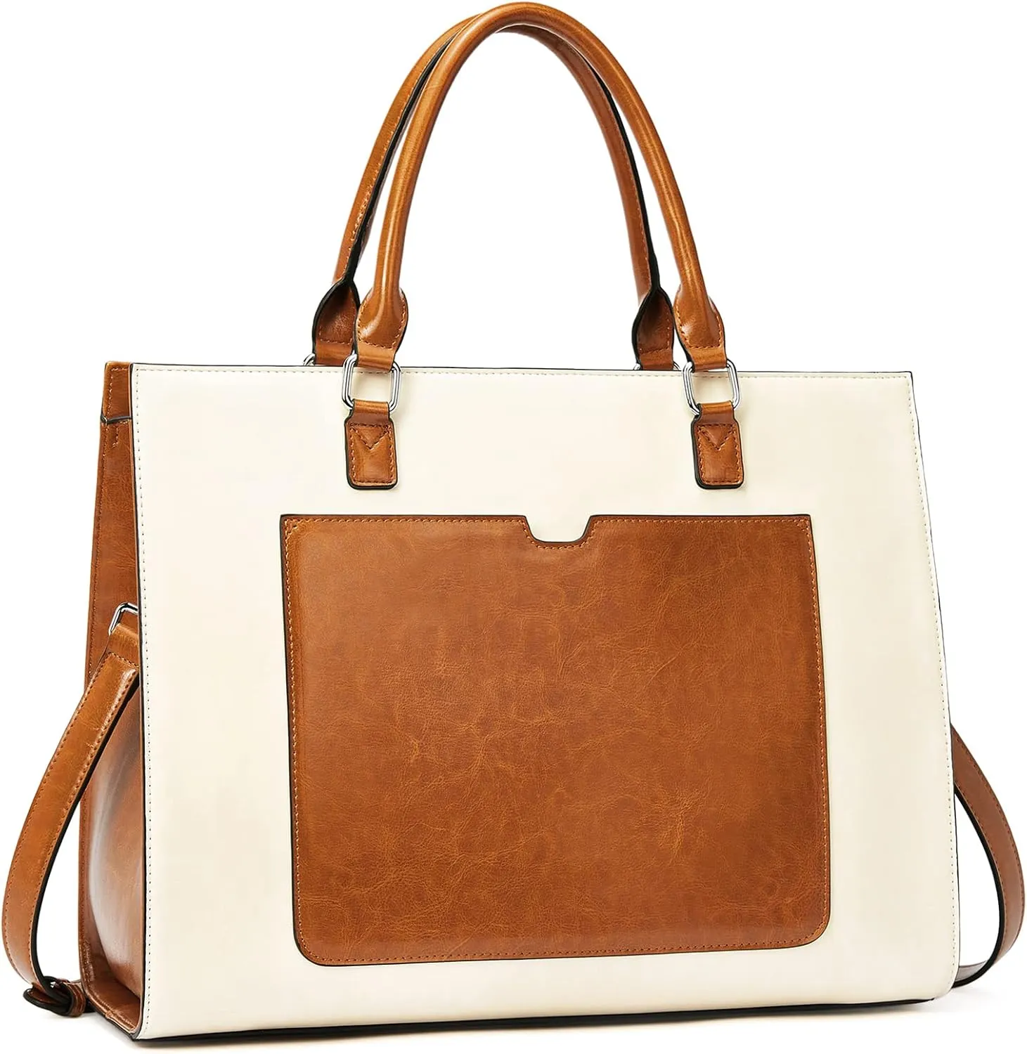 BROMEN Women Leather Briefcase 15.6 inch Vintage Laptop Shoulder Bag Business Tote Work Handbag