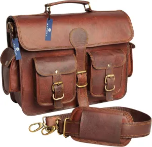 Brown Leather Briefcase for Men Vintage Crossbody Mens Messenger Bag Genuine Leather Laptop Satchel Shoulder Book Bag
