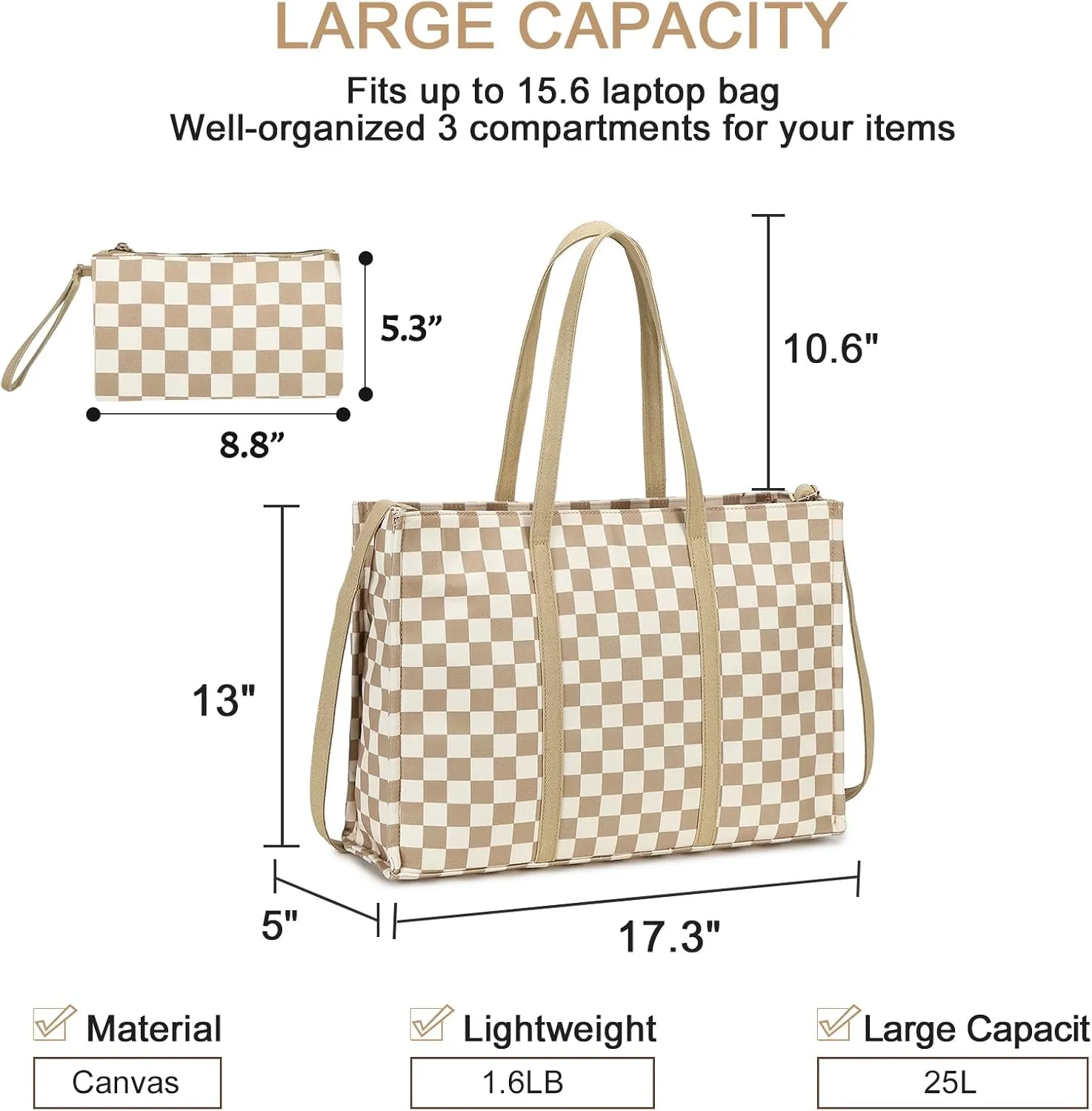BTOOP Tote Bag for Women Work Teacher Tote Bag 15.6 inch Laptop Shoulder Bags Handbag Office Briefcase with Clutch Purse