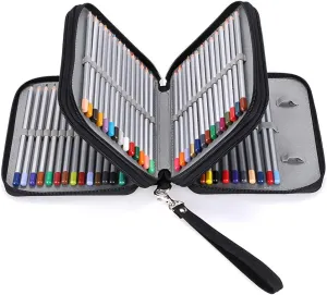 BTSKY Zippered Pencil Case-Canvas 72 Slots Handy Pencil Holders for for Prismacolor Watercolor Pencils, Crayola Colored Pencils, Marco Pencils (Black)