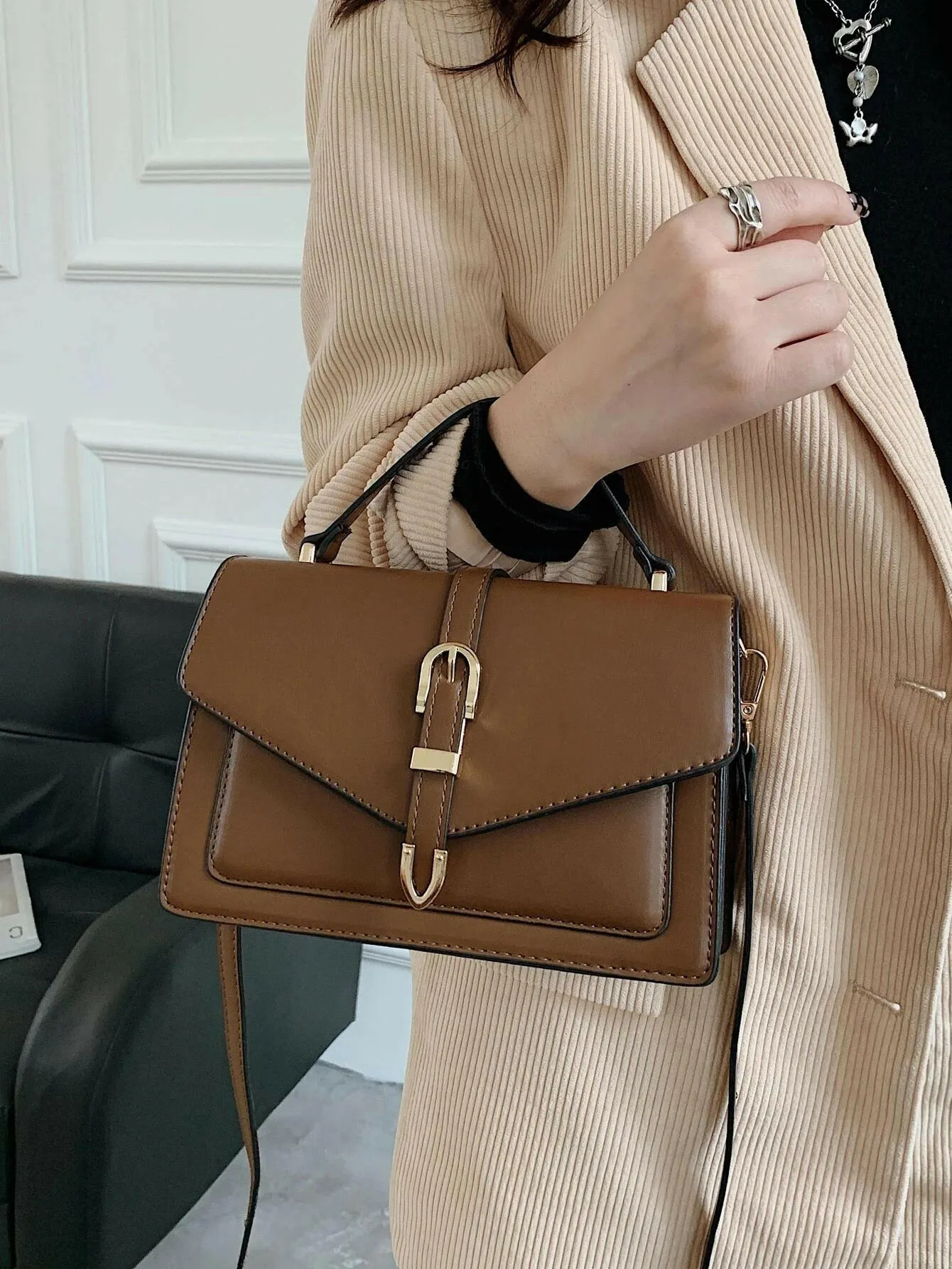 Buckle Decor Flap Square Bag